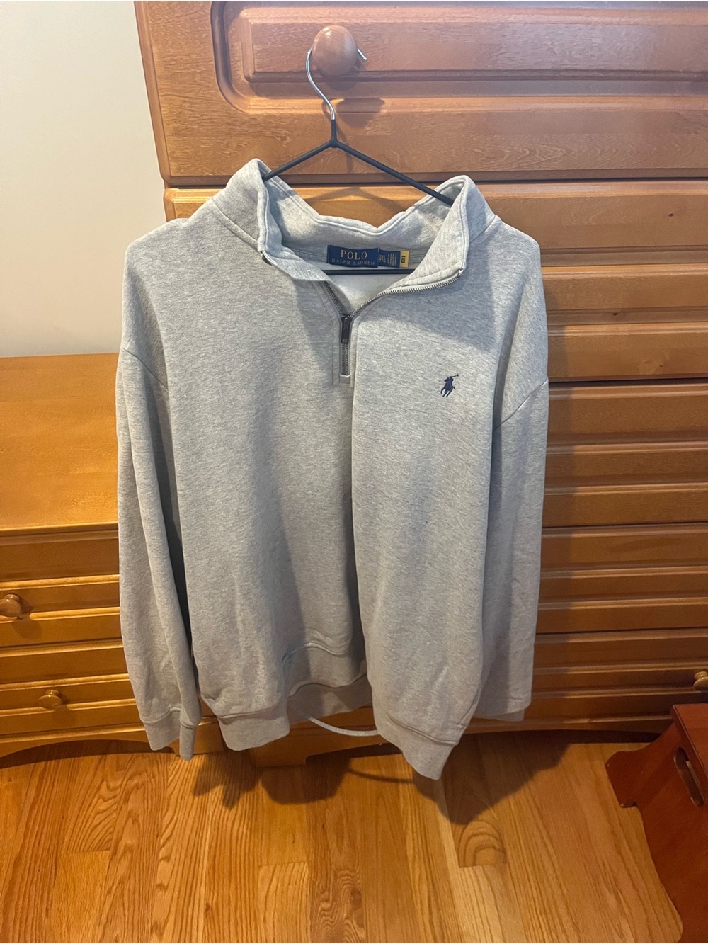 Polo by Ralph Lauren Light Gray Quarter-Zip Pullover with Navy Log